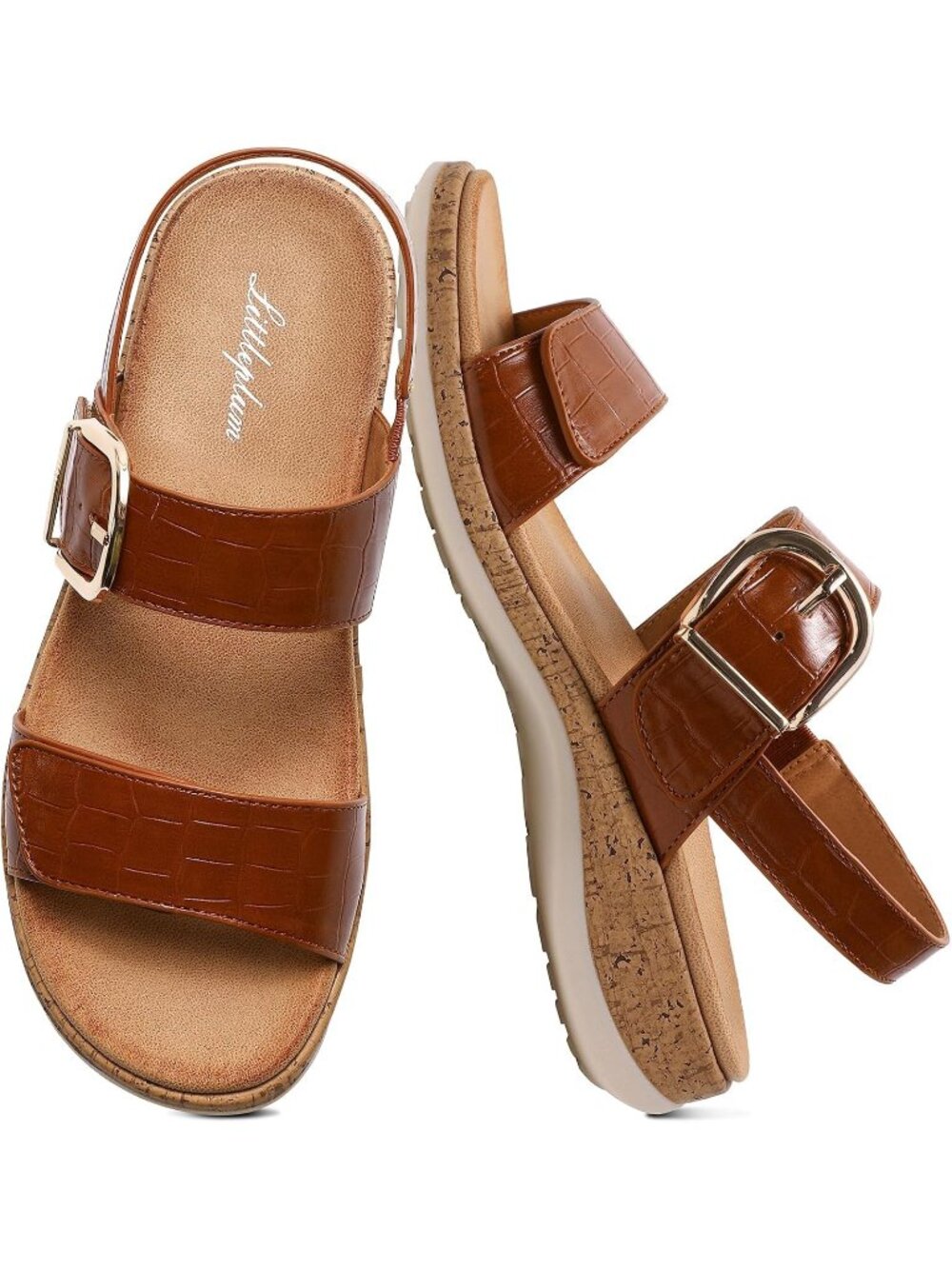 Women's Cognac Brown Comfortable Flat Adjustable Orthotic Walking Travel Sandals